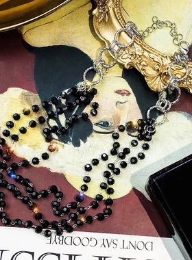 多层黑色项链暗黑小众锁骨链颈饰礼服配饰网红叠戴项链短款颈链女