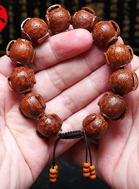 桃核手串20大籽把把壶精品核雕文玩手持把件新品手工浮雕手链男女