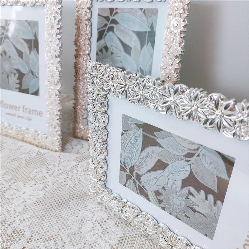 轻奢金属花朵6寸相框摆台白粉银色精致高级相架创意婚照,淘宝优惠券,粉丝福利购,淘宝优惠卷