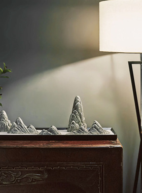 泥巷新中式玄关摆件书房软装饰品陶瓷假山石头枯山水