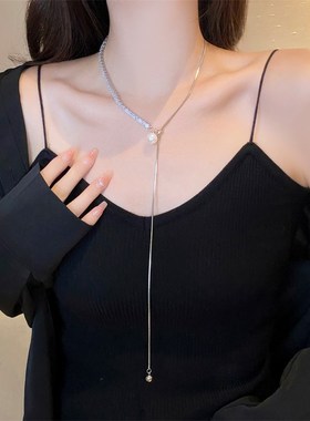 长款锆石珍珠项链女2024新款爆款Y字链轻奢小众锁骨颈链配饰礼物