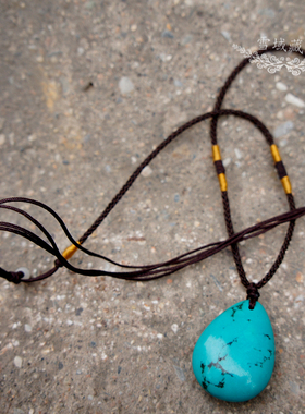 纯天然绿松石吊坠 女 时尚复古水滴项链可调节绳手工民族风饰品