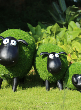 园林景观庭院户外草皮植绒羊玻璃钢雕塑幼儿园装饰摆件