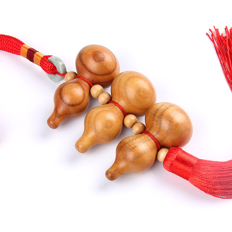 桃木葫芦挂件三个葫芦挂件木雕葫芦 - 图1