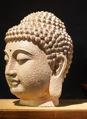 新中式大号慈悲佛头佛首摆件东南亚玄关走廊佛系装饰品