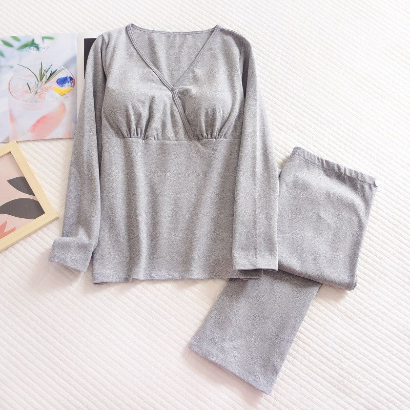 孕妇月子服可调节纯棉带胸垫家居服哺乳长袖睡衣产前产后长裤套装,淘宝优惠券,粉丝福利购,淘宝优惠卷