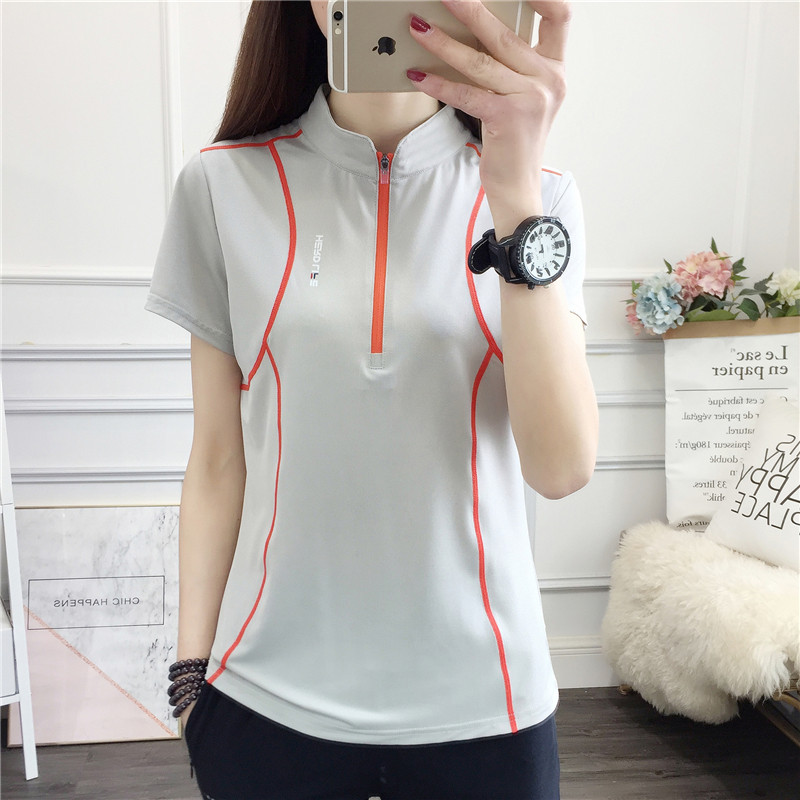 速干上衣女短袖t恤薄款透气立领弹力快干半袖大码 户外登山衣套装,淘宝优惠券,粉丝福利购,淘宝优惠卷