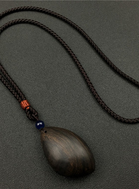 复古简约黑檀木吊坠项链男女中长款毛衣链配饰民族风文艺百搭饰品