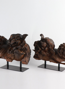 新中式抽象创意麒麟摆件样板间书房客厅玄关电视酒店软装摆设