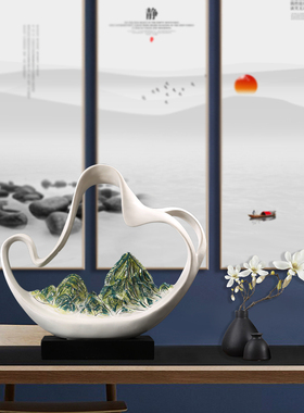 现中式样板房会所家居书房装饰摆设创意假山玄关摆件