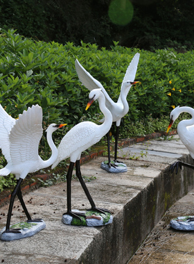 玻璃钢仿真仙鹤雕塑户外花园林景观水池假山造景装饰丹摆白鹭顶件