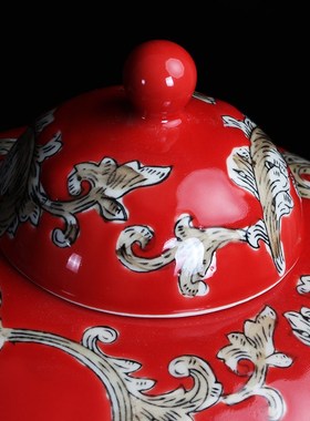 景德镇陶瓷器 新古典中式纯手绘红色陶瓷摆件欧式酒柜新房博古架