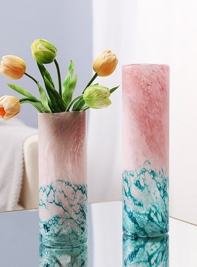 蓝色冰晶花瓶粉琉璃摆件简约客厅样板水培花器插花装饰