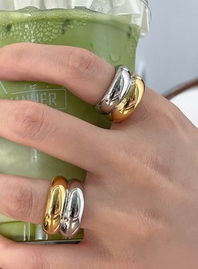 可以戴着洗手的金银双层拼色简约时髦宽版戒指  冷淡风显白指环女
