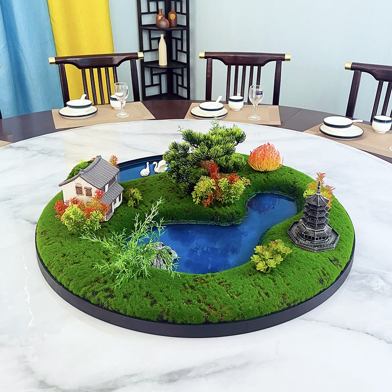 大型圆桌中间摆花酒店饭店别墅餐桌装饰景观仿真绿植盆栽中式简约 - 图3