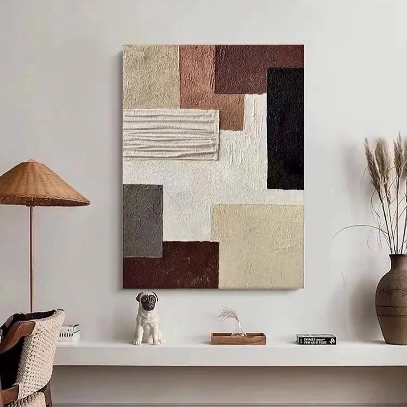 客厅靠墙装饰画手绘抽象小众黑白挂画奶油风丙烯立体软饰画,淘宝优惠券,粉丝福利购,淘宝优惠卷