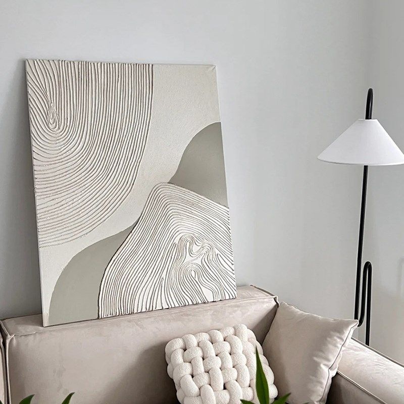 客厅靠墙装饰画手绘抽象小众黑白挂画奶油风丙烯立体软饰画,淘宝优惠券,粉丝福利购,淘宝优惠卷