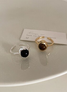 不规则金属天然石开口戒指女设计感小众复古个性简约百搭气质指环