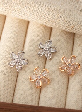 时尚五瓣花锆石花朵耳环气质小巧精致耳饰水晶花瓣耳钉无耳洞耳夹