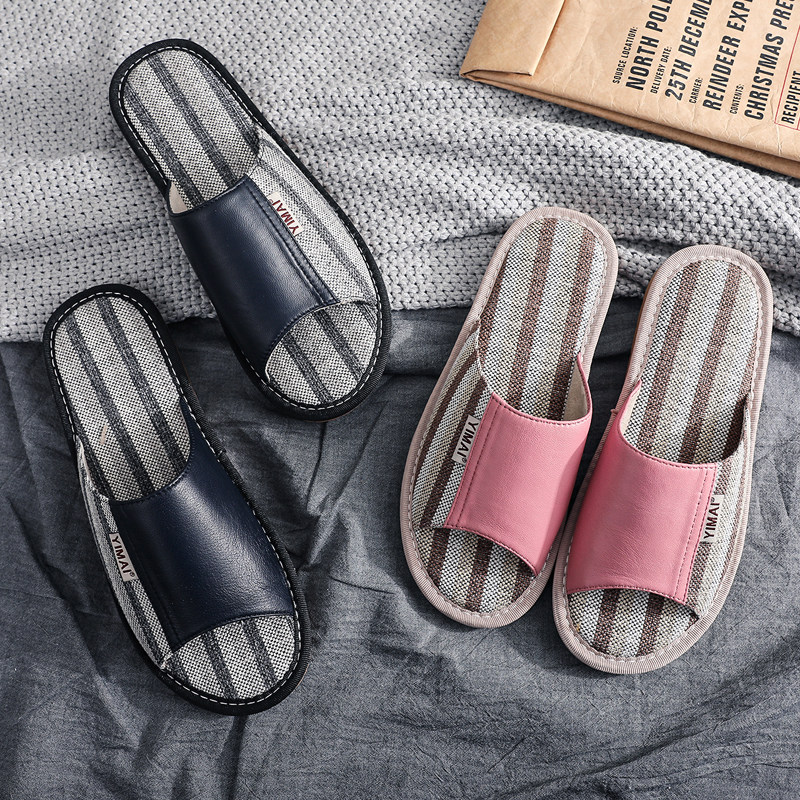 北欧风羊皮棉麻拖鞋男女夏天家居情侣家用真皮室内防滑亚麻凉拖鞋,淘宝优惠券,粉丝福利购,淘宝优惠卷