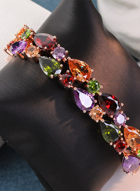 曼休妮潮人水晶钻手链女五彩色转运手串夸张个性手镯大串时尚饰品