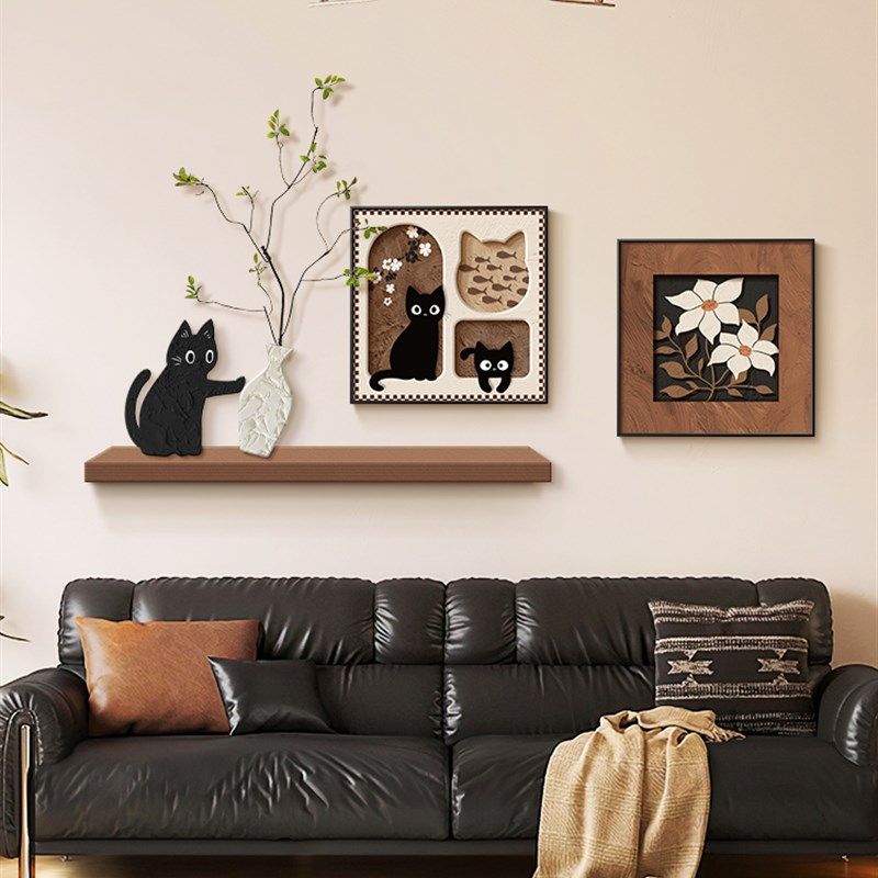 法式覆古客厅装饰画趣味猫小生境艺术组合画古色古香沙发背景,淘宝优惠券,粉丝福利购,淘宝优惠卷