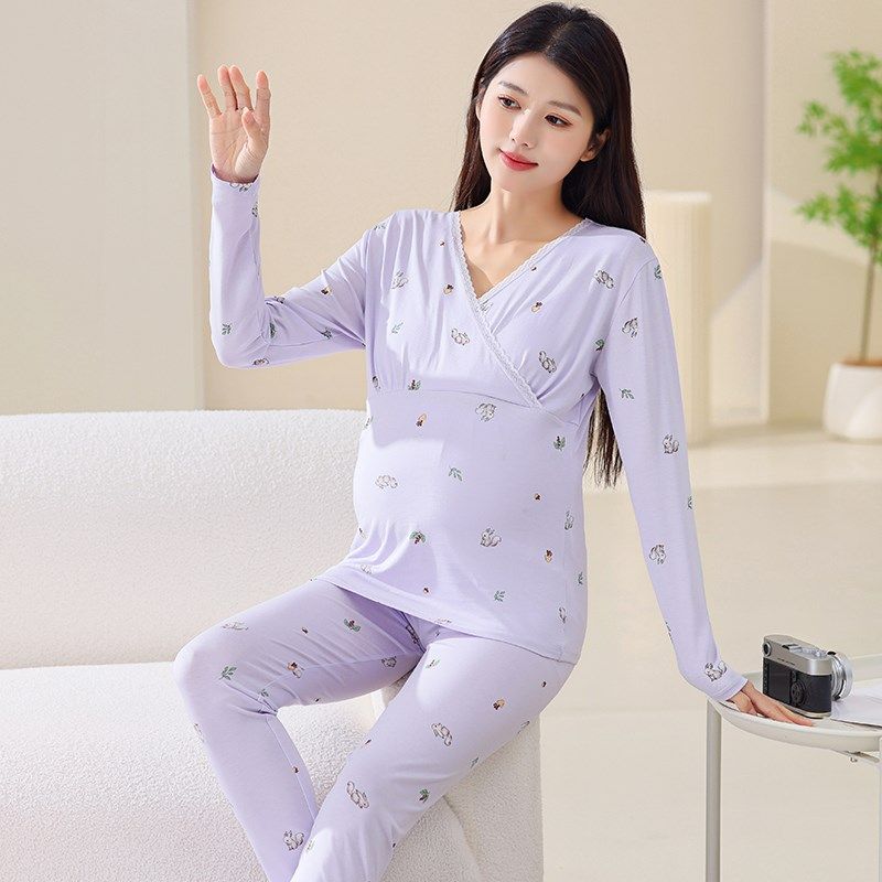 孕妇秋衣秋裤套装纯棉带胸垫月子服夏季薄款产后产妇哺乳孕妇睡衣,淘宝优惠券,粉丝福利购,淘宝优惠卷