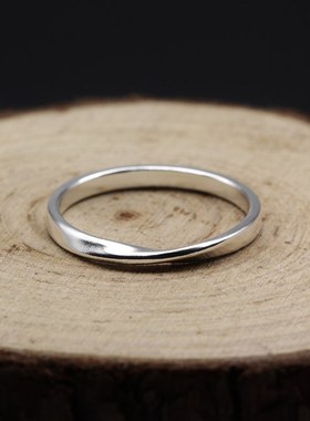 莫比乌斯环纯银999手工定制学生情侣纪念简约男女一对刻字戒指