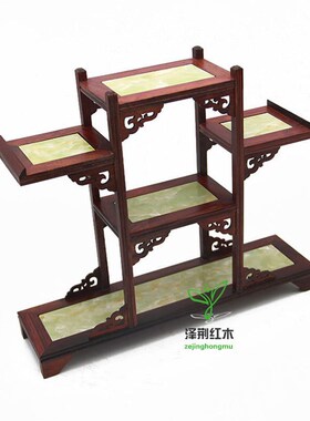 红酸枝茶杯架紫砂壶架子茶具香炉收纳架小博古架茶壶架假石多宝阁