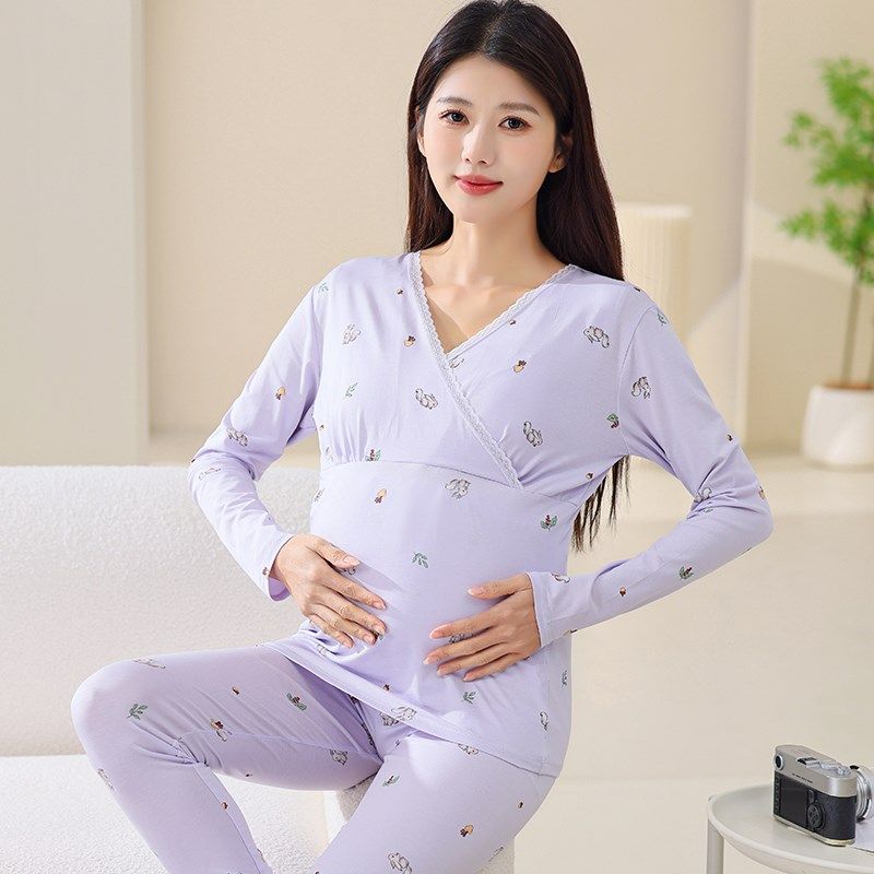 孕妇秋衣秋裤套装纯棉带胸垫月子服夏季薄款产后产妇哺乳孕妇睡衣,淘宝优惠券,粉丝福利购,淘宝优惠卷