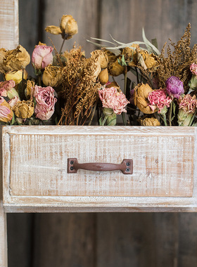 田园复古木质阶梯花架屏风隔断花器花柱插花造景婚礼道具落地摆件