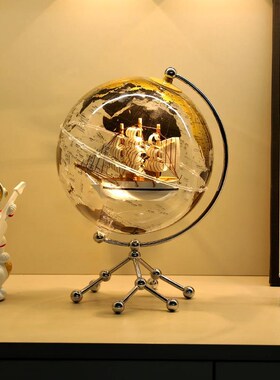帆船地球仪摆件带灯光一帆风顺轻奢高档装饰品客厅摆设