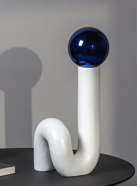 创意现简约弯装蓝色球几何摆件样板房酒店民宿轻奢摆软设曲饰品