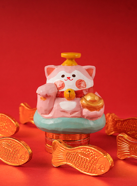 艾集小木雕创意摆件桌面车载招财文财神可爱复古礼物