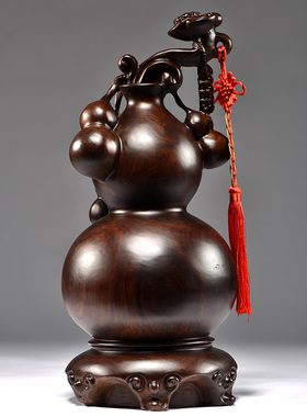 黑檀木雕葫芦福禄摆件实木质家居客厅电视柜送礼装饰品雕刻