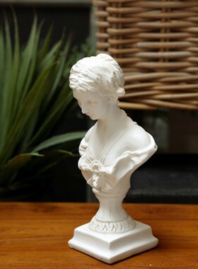 复古雕旧风格维女石膏艺术做刻飘关书房玄窗装饰摆件