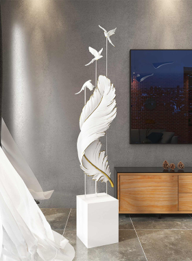 轻奢羽毛客厅摆件大型落地沙发电柜视旁边现玄关家居饰品