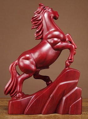红木雕刻马摆件实木质黑檀跃马到成功红花梨属马办公室工艺品送礼
