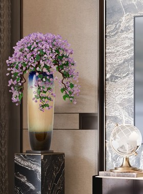 大型紫水晶发财树玄关摆件天然紫水晶原石客厅落地陶瓷花瓶装饰品