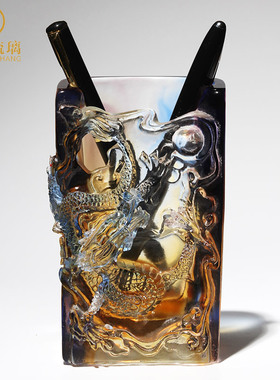 送男领导礼物高档琉璃龙形笔筒时尚桌面摆件