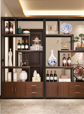 热销l彧1酒架家用门厅柜置物架落地客厅隔断办公室隔断铁艺博古架