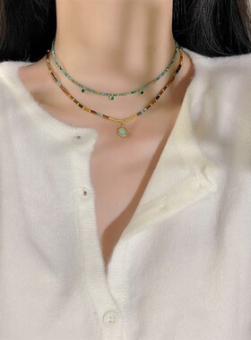 十里间【独立开版-异域】民族风小清新天然石叠戴串珠项链锁骨链