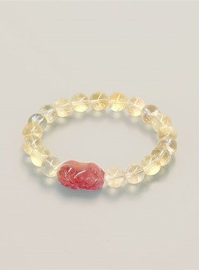 招财貔貅手串国风手链女生2024年新款仿黄水晶珠子草莓晶串珠手饰