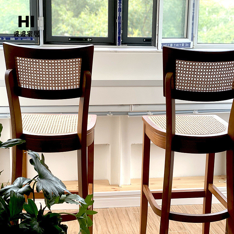 藤编吧台椅家用法式高脚凳椅子现代简约高凳子吧椅轻奢日式酒吧椅,淘宝优惠券,粉丝福利购,淘宝优惠卷
