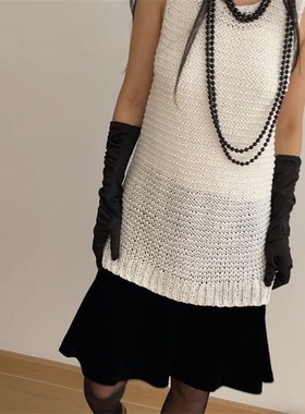 美芽的店~ 赫本风的优雅 黑色长珍珠锁骨链毛衣链