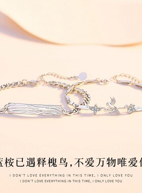 蓝桉已遇释槐鸟情侣手链纯银一对男女款素银链潮情人节礼物送女友