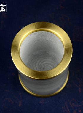 天然玉石笔筒金扣笔筒装饰摆件客厅书房办公室小花瓶装饰送礼佳品