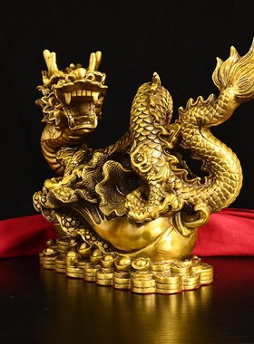 黄铜龙摆件生肖龙汉龙百财龙聚财青龙家居客厅办公室招财摆件