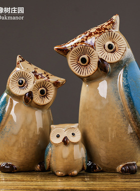橡树庄园美式猫头鹰桌面小摆件家居装饰品创意客厅酒柜陶瓷工艺品