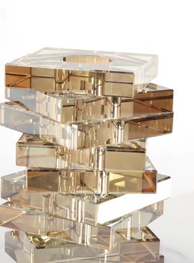 香槟色方块玻璃摆件装饰品简约现代桌面售楼部样板间软装商用饰品